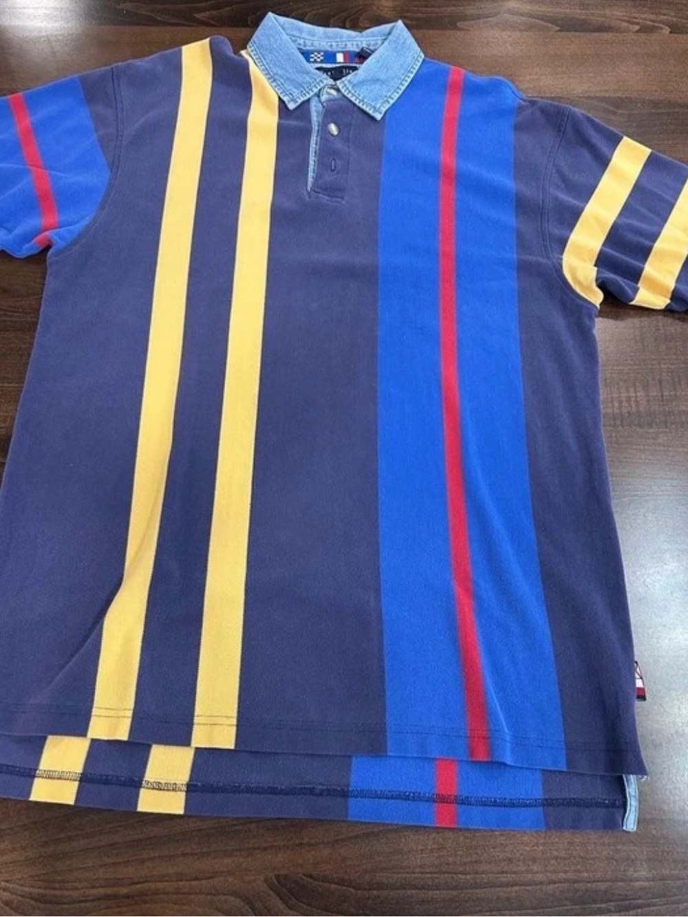 Van Heusen Navy Polo with Blue, Yellow & Red Vertical Stripes